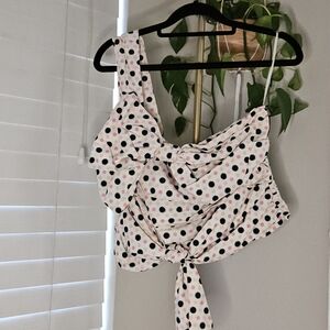 Anthropologie Maeve Pink Polka Dot Bow Tie One Shoulder Tank Blouse Top